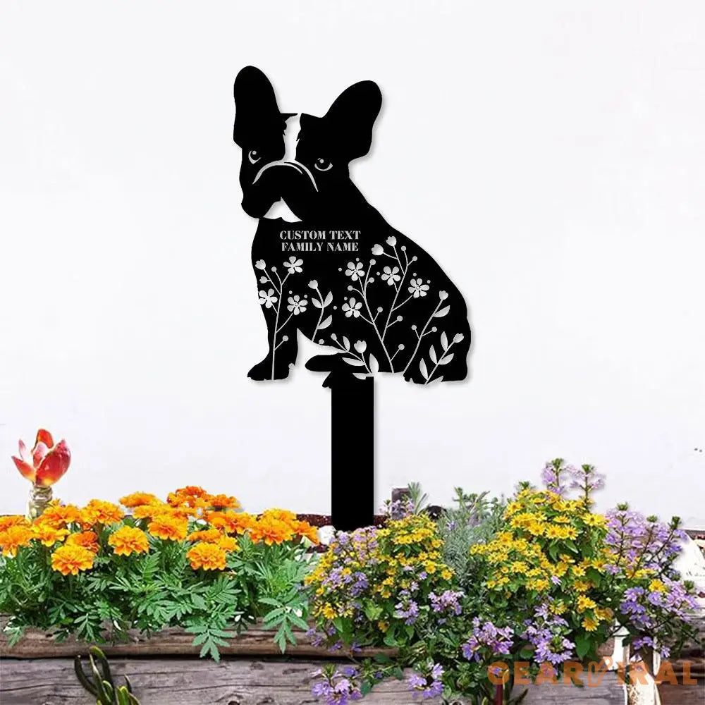 Dog Flower Metal Family Name Sign - Personalized Monogram Dog Shape Metal Stake - Custom Garden Decor- Garden Dog Metal