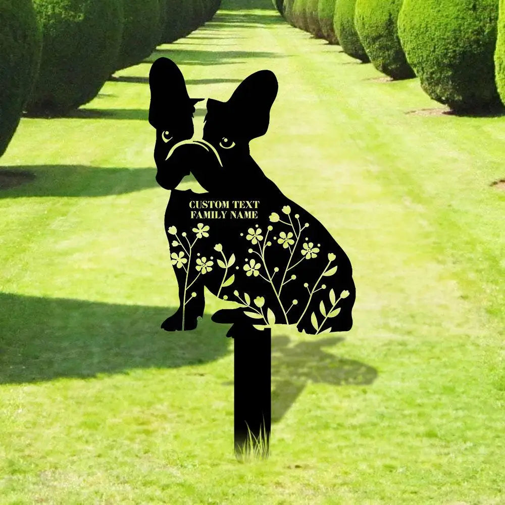 Dog Flower Metal Family Name Sign - Personalized Monogram Dog Shape Metal Stake - Custom Garden Decor- Garden Dog Metal