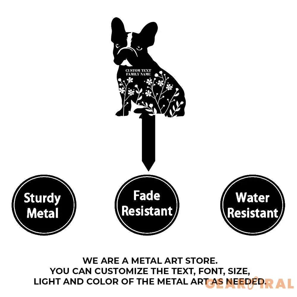 Dog Flower Metal Family Name Sign - Personalized Monogram Dog Shape Metal Stake - Custom Garden Decor- Garden Dog Metal