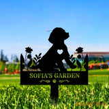 Dog Garden Metal Family Name Sign - Personalized Monogram Dog Shape Metal Stake - Custom Garden Decor- Garden Dog Metal