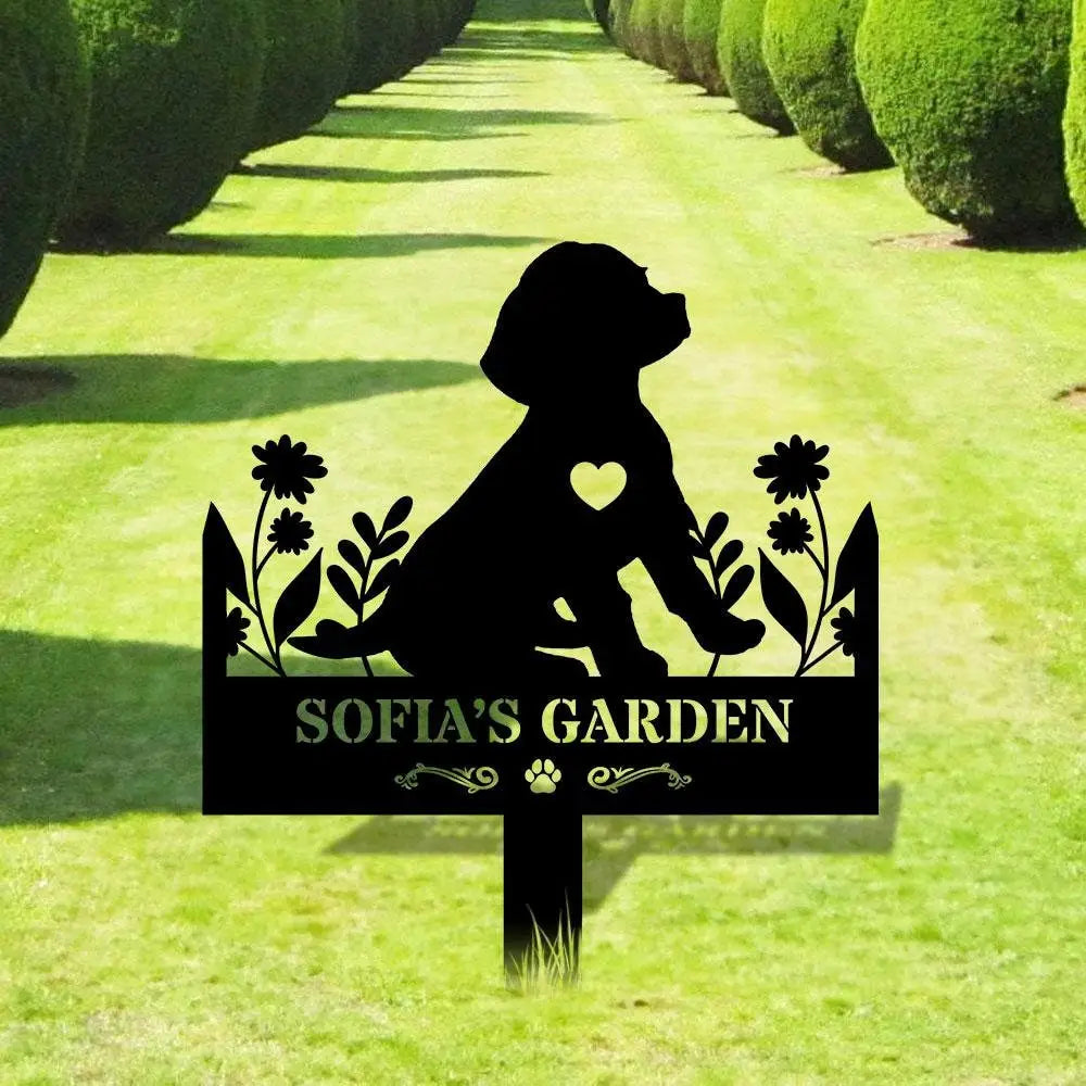 Dog Garden Metal Family Name Sign - Personalized Monogram Dog Shape Metal Stake - Custom Garden Decor- Garden Dog Metal