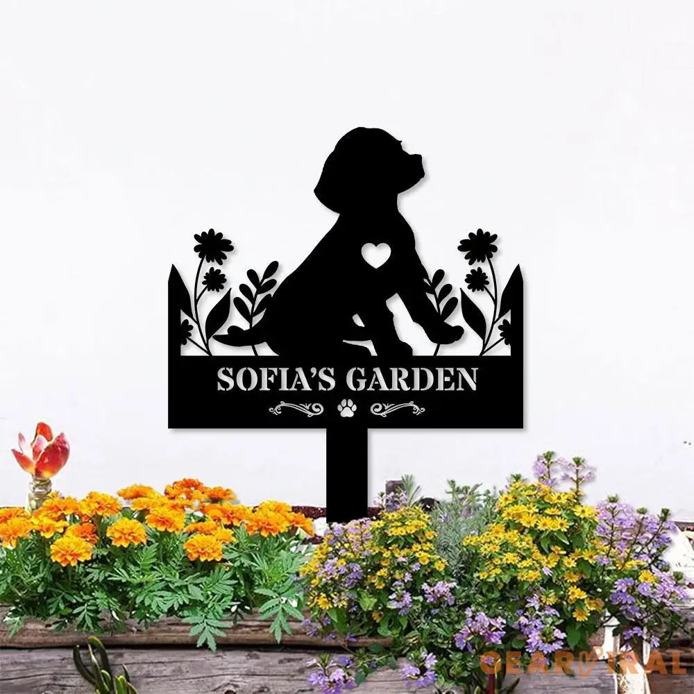 Dog Garden Metal Family Name Sign - Personalized Monogram Dog Shape Metal Stake - Custom Garden Decor- Garden Dog Metal