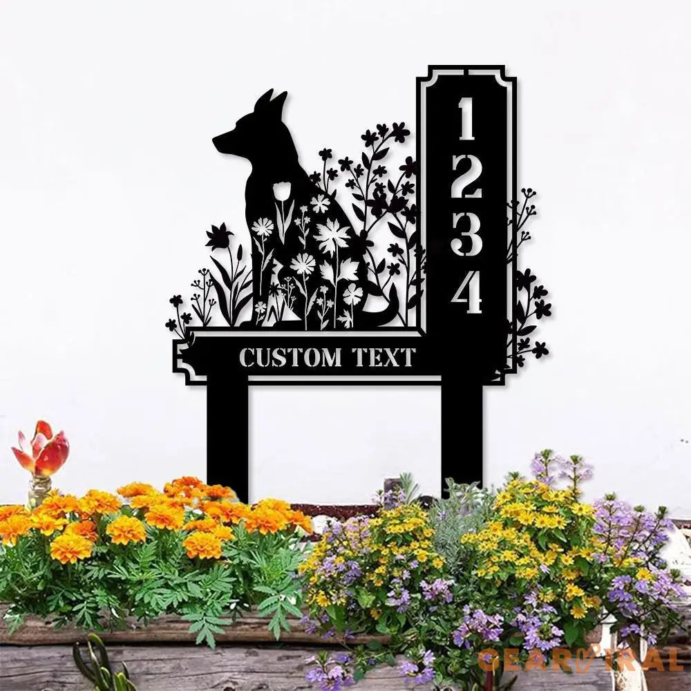 Dog Garden Sign Metal Address Sign With Stakes Home Address Sign Metal Yard Decor Metal Number Sign Garden Gift House