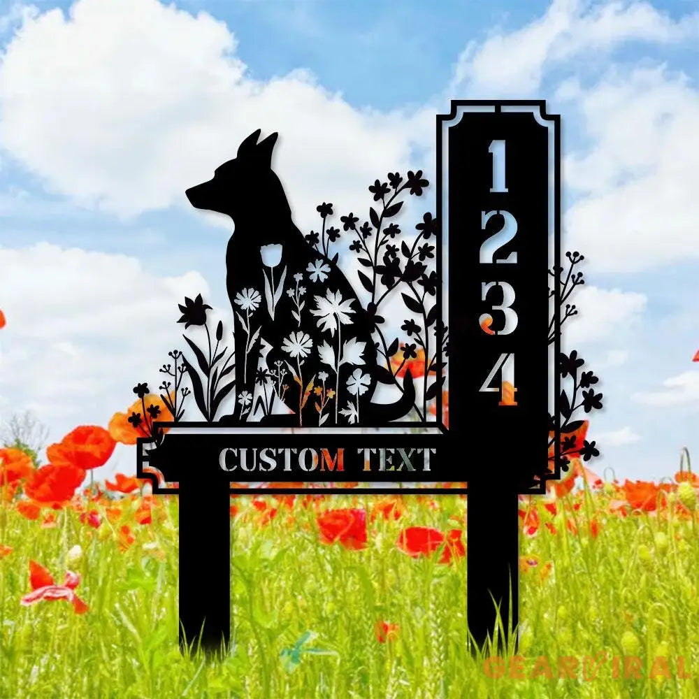 Dog Garden Sign Metal Address Sign With Stakes Home Address Sign Metal Yard Decor Metal Number Sign Garden Gift House