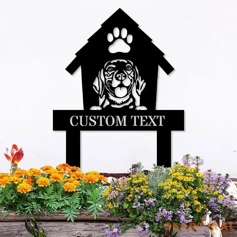 Dog House Garden Metal Stake Personalized Dog Family Name Yard Sign Outdoor Door Decor Garden Art Gift for Garden