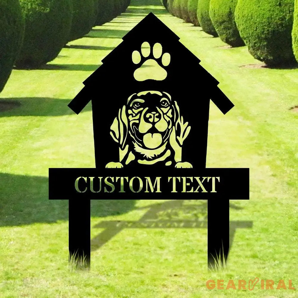 Dog House Garden Metal Stake Personalized Dog Family Name Yard Sign Outdoor Door Decor Garden Art Gift for Garden