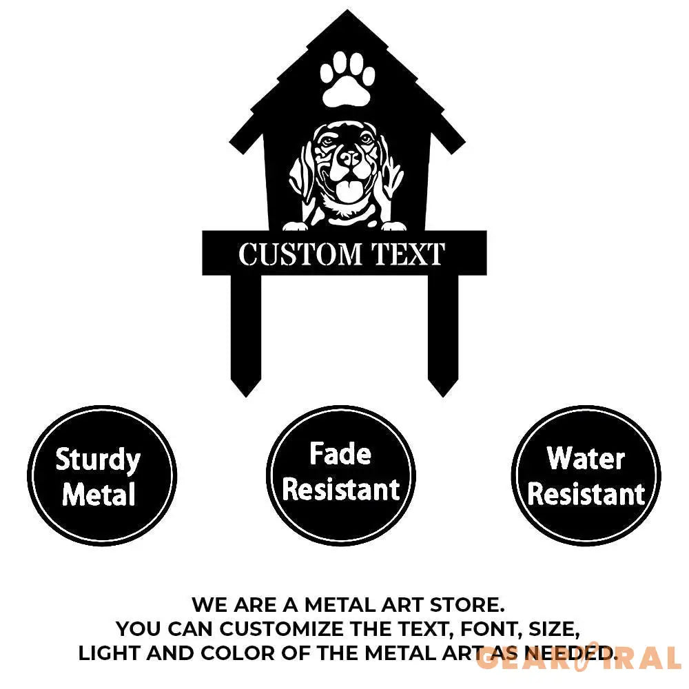 Dog House Garden Metal Stake Personalized Dog Family Name Yard Sign Outdoor Door Decor Garden Art Gift for Garden