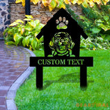 Dog House Garden Metal Stake Personalized Dog Family Name Yard Sign Outdoor Door Decor Garden Art Gift for Garden