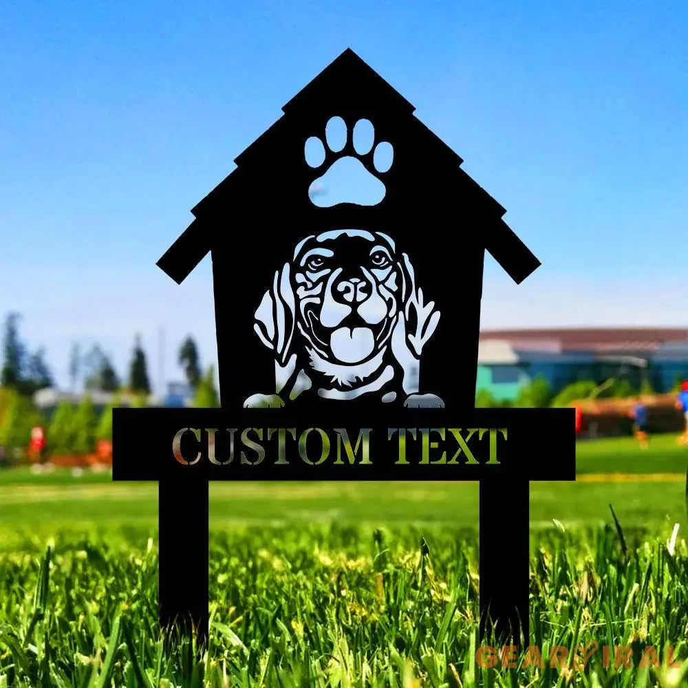 Dog House Garden Metal Stake Personalized Dog Family Name Yard Sign Outdoor Door Decor Garden Art Gift for Garden