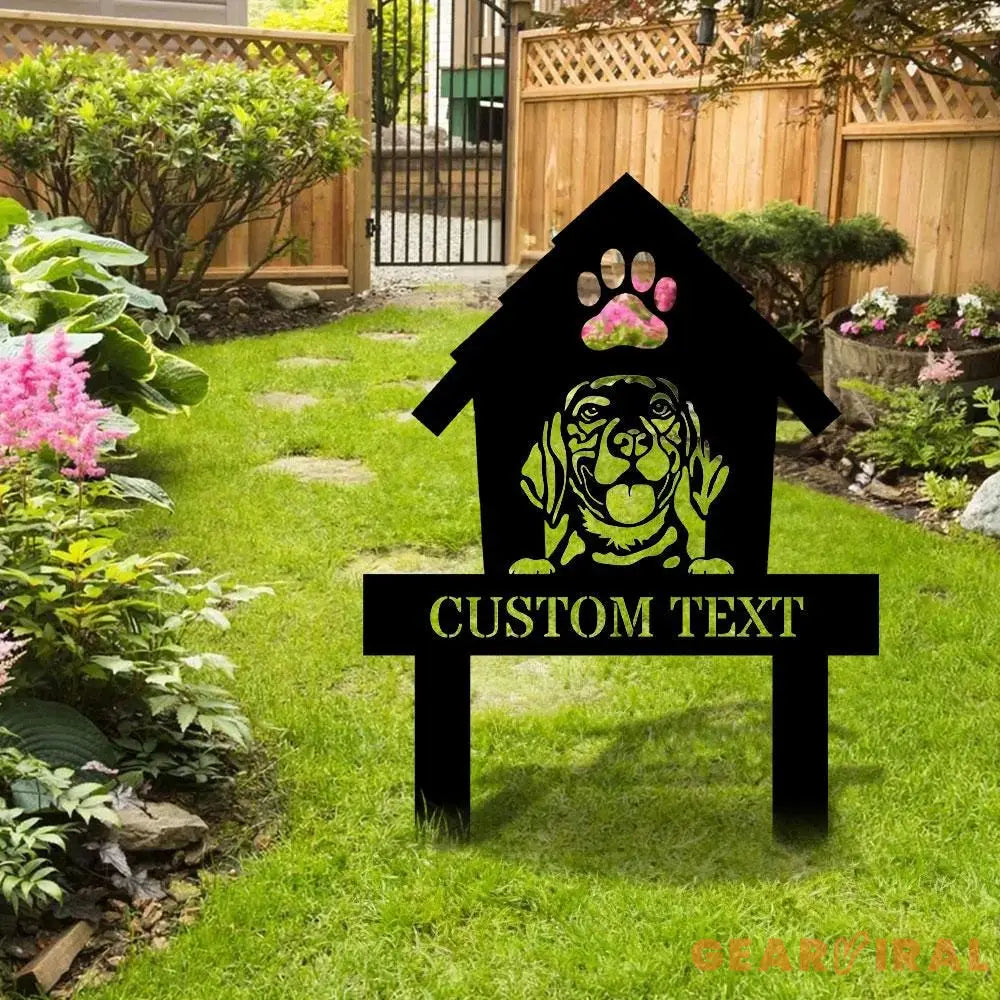 Dog House Garden Metal Stake Personalized Dog Family Name Yard Sign Outdoor Door Decor Garden Art Gift for Garden