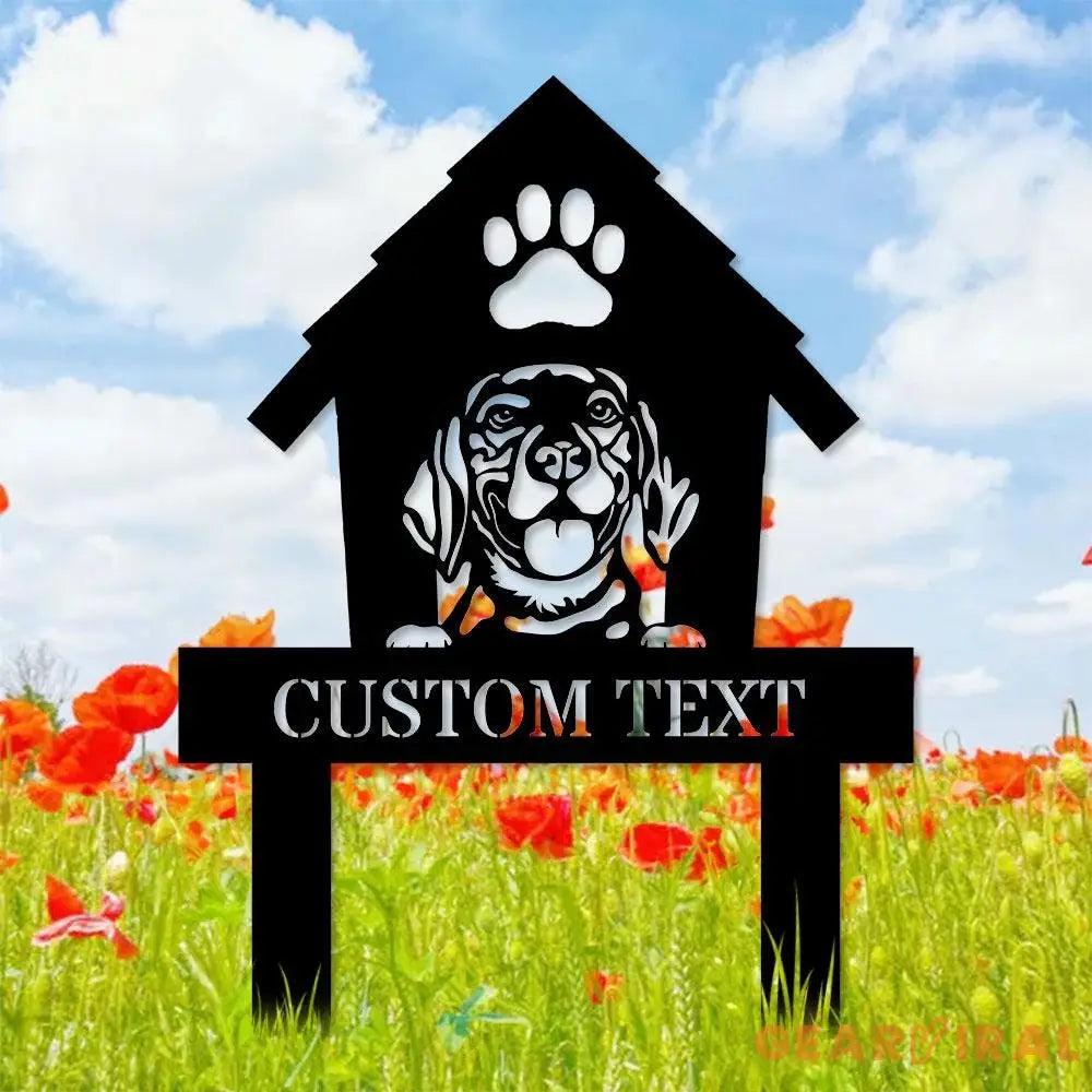 Dog House Garden Metal Stake Personalized Dog Family Name Yard Sign Outdoor Door Decor Garden Art Gift for Garden