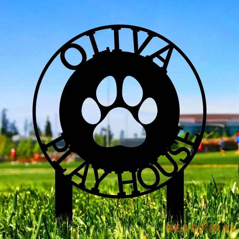 Dog Paw Metal Family Name Sign - Personalized Monogram Dog Shape Metal Stake - Custom Garden Decor- Garden Dog Metal