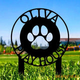 Dog Paw Metal Family Name Sign - Personalized Monogram Dog Shape Metal Stake - Custom Garden Decor- Garden Dog Metal