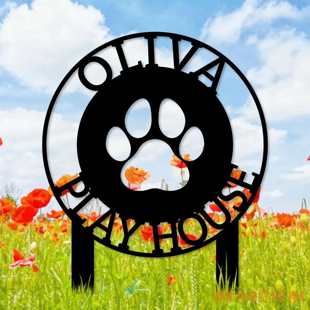 Dog Paw Metal Family Name Sign - Personalized Monogram Dog Shape Metal Stake - Custom Garden Decor- Garden Dog Metal