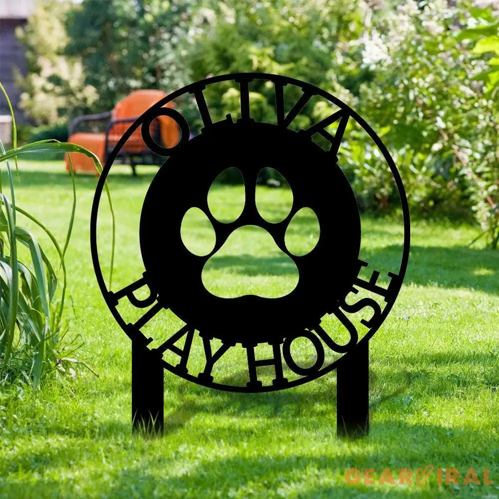 Dog Paw Metal Family Name Sign - Personalized Monogram Dog Shape Metal Stake - Custom Garden Decor- Garden Dog Metal