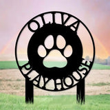 Dog Paw Metal Family Name Sign - Personalized Monogram Dog Shape Metal Stake - Custom Garden Decor- Garden Dog Metal
