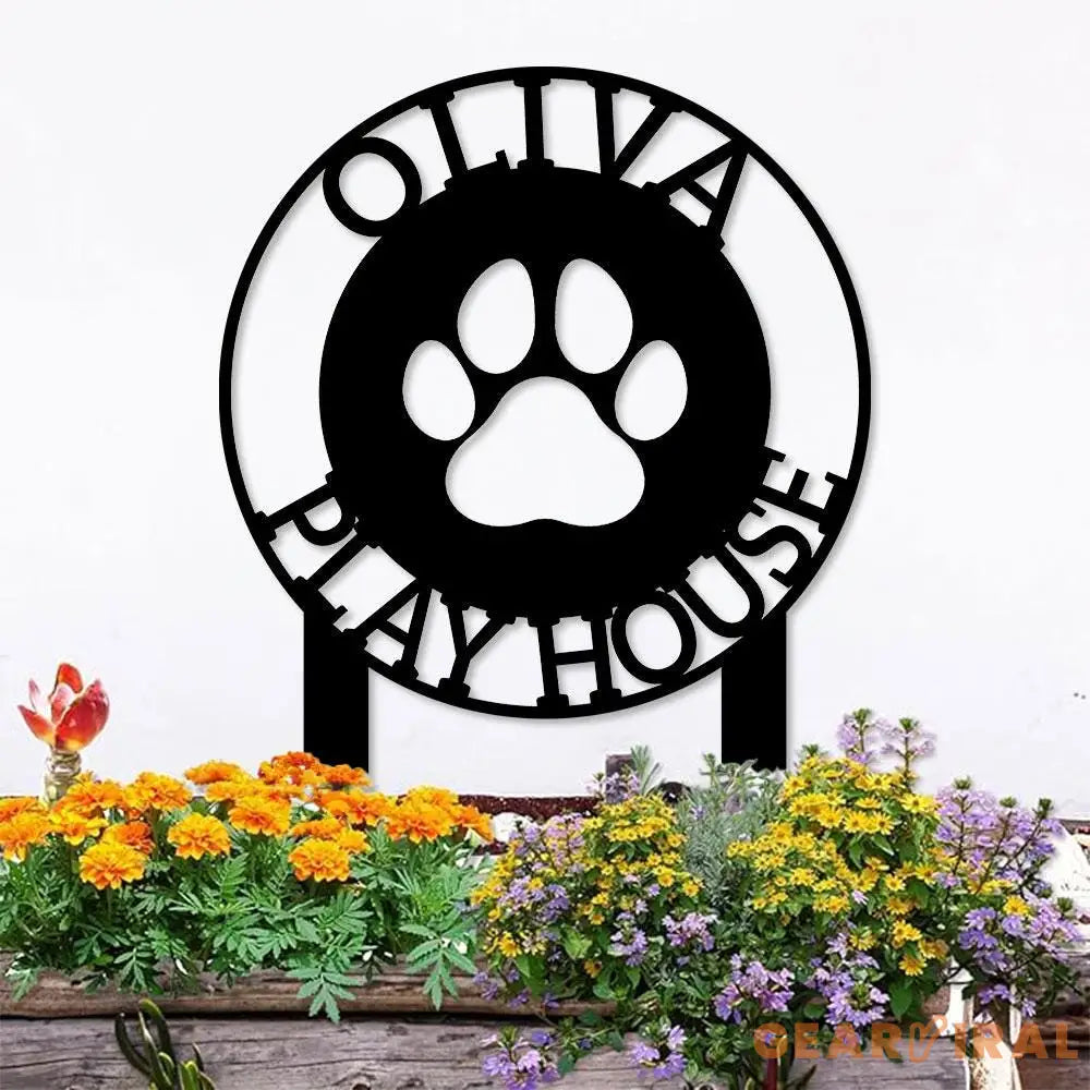 Dog Paw Metal Family Name Sign - Personalized Monogram Dog Shape Metal Stake - Custom Garden Decor- Garden Dog Metal