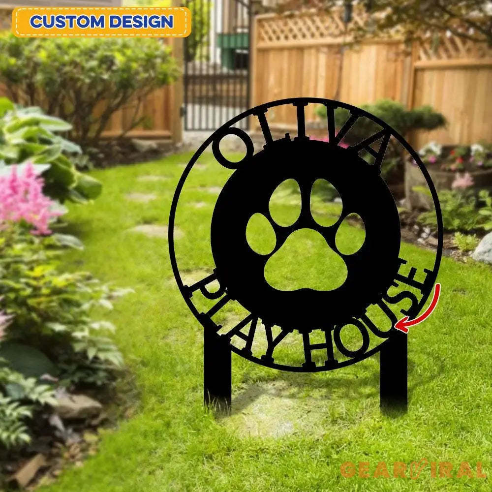 Dog Paw Metal Family Name Sign - Personalized Monogram Dog Shape Metal Stake - Custom Garden Decor- Garden Dog Metal