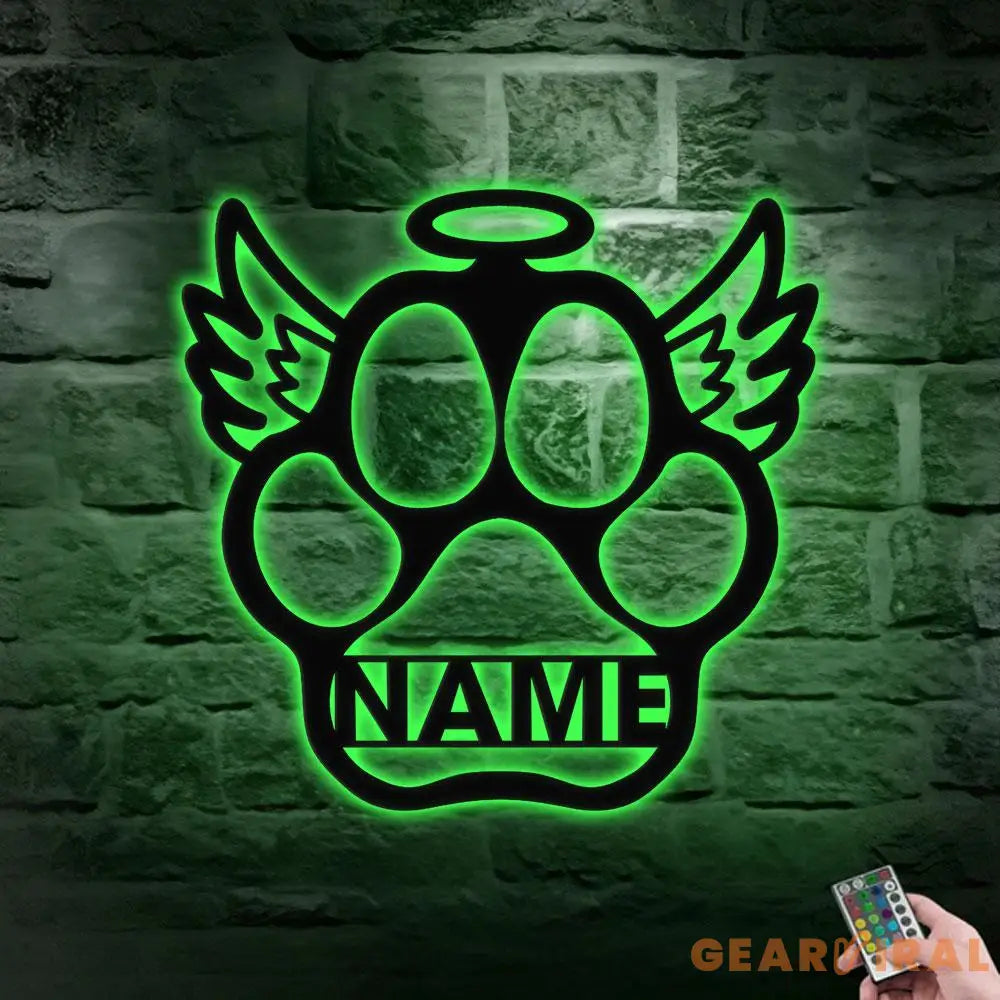 Dog Paw With Wings Metal Name Sign With LED Lights Personalized Split Letter Last Name Dog Lover Metal Sign Dog Metal
