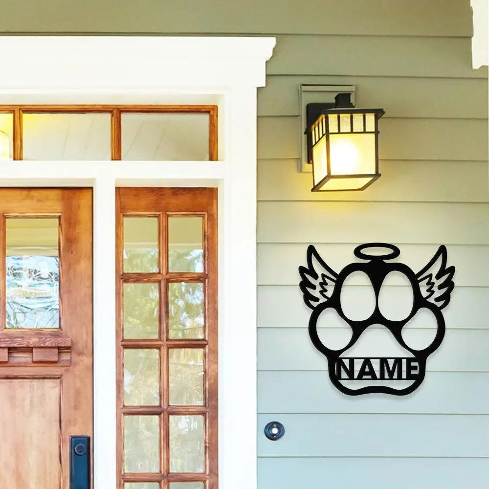 Dog Paw With Wings Metal Name Sign With LED Lights Personalized Split Letter Last Name Dog Lover Metal Sign Dog Metal