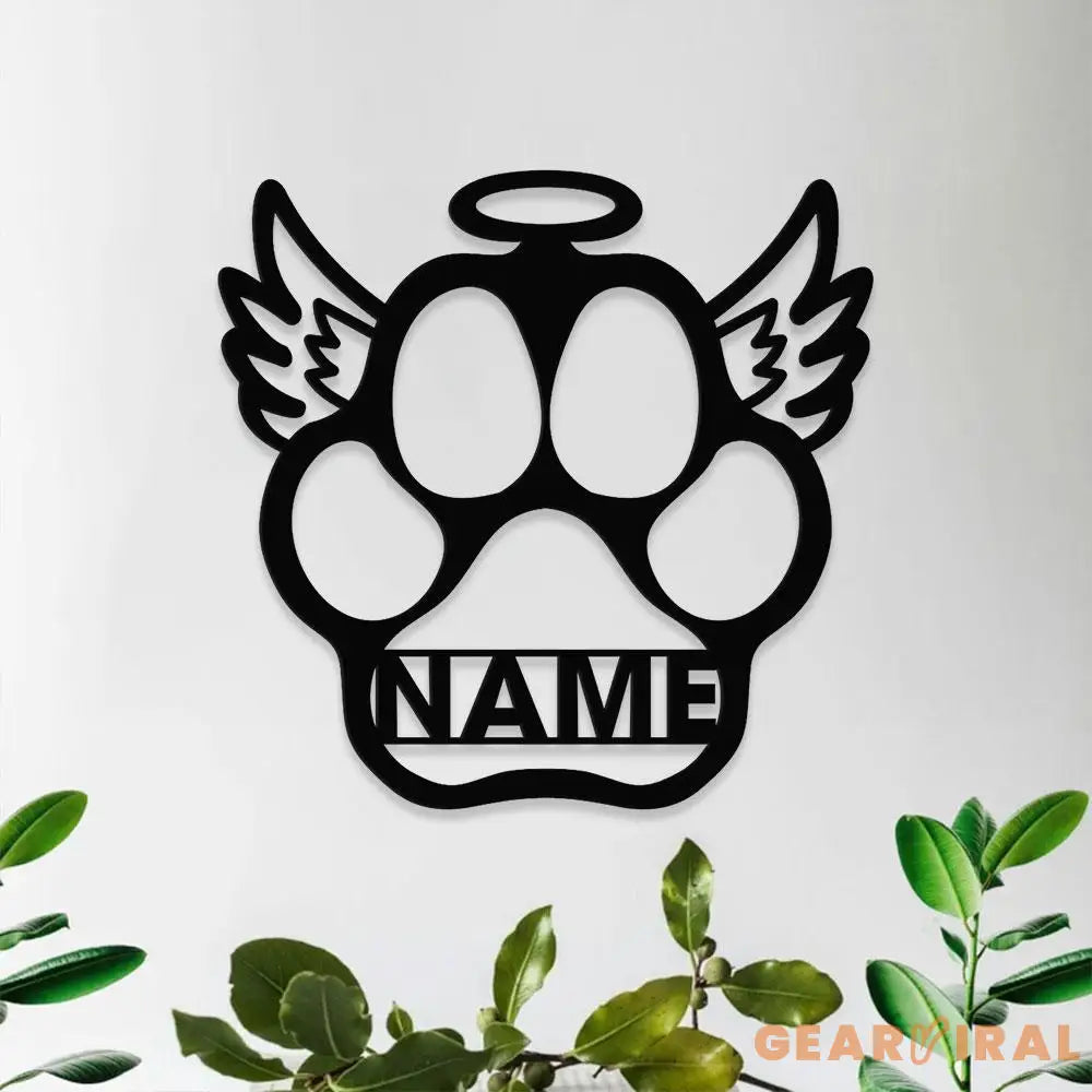 Dog Paw With Wings Metal Name Sign With LED Lights Personalized Split Letter Last Name Dog Lover Metal Sign Dog Metal