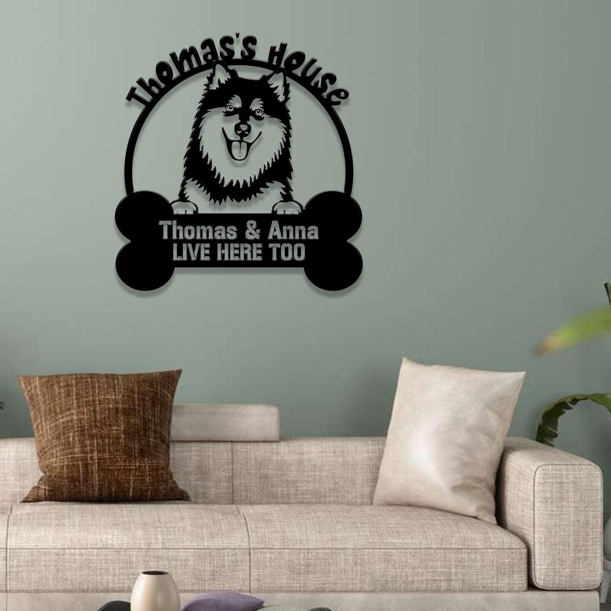 Dog's House I Live Here Too Metal Name Sign, Personalized Split Letter Last Name, Christian Sign, Outdoor Door Hanger, Housewarming Monogram