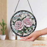 Double Dragonfly and Lotus Stained Glass Suncatcher Elegant Floral Window Hanging Nature-Inspired Decor Gift for Garden