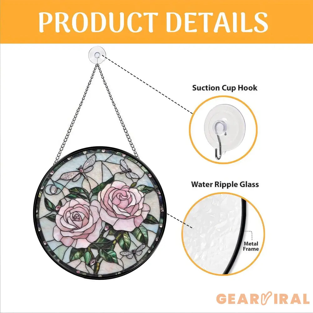 Double Dragonfly and Lotus Stained Glass Suncatcher Elegant Floral Window Hanging Nature-Inspired Decor Gift for Garden