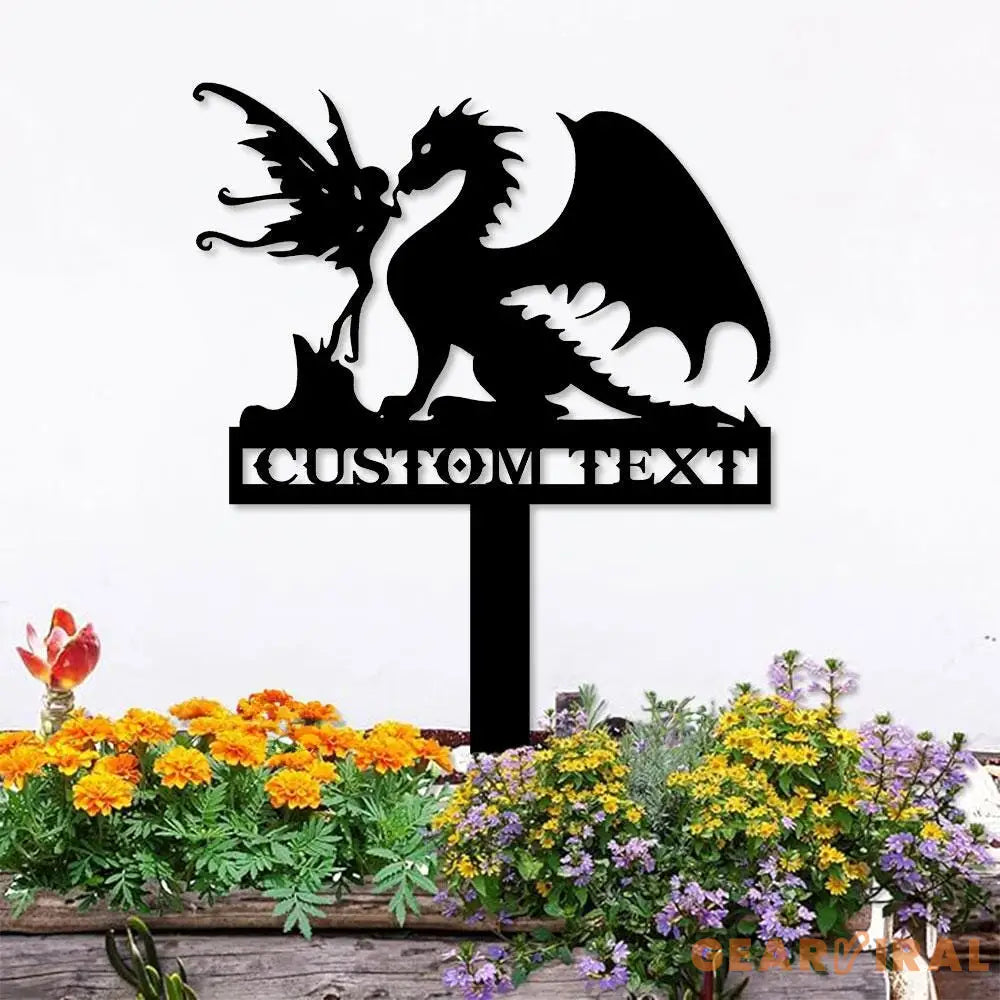Dragon and Fairy Garden Metal Stake Personalized Family Name Yard Sign Outdoor Door Garden Decor Metal Sign Gift for