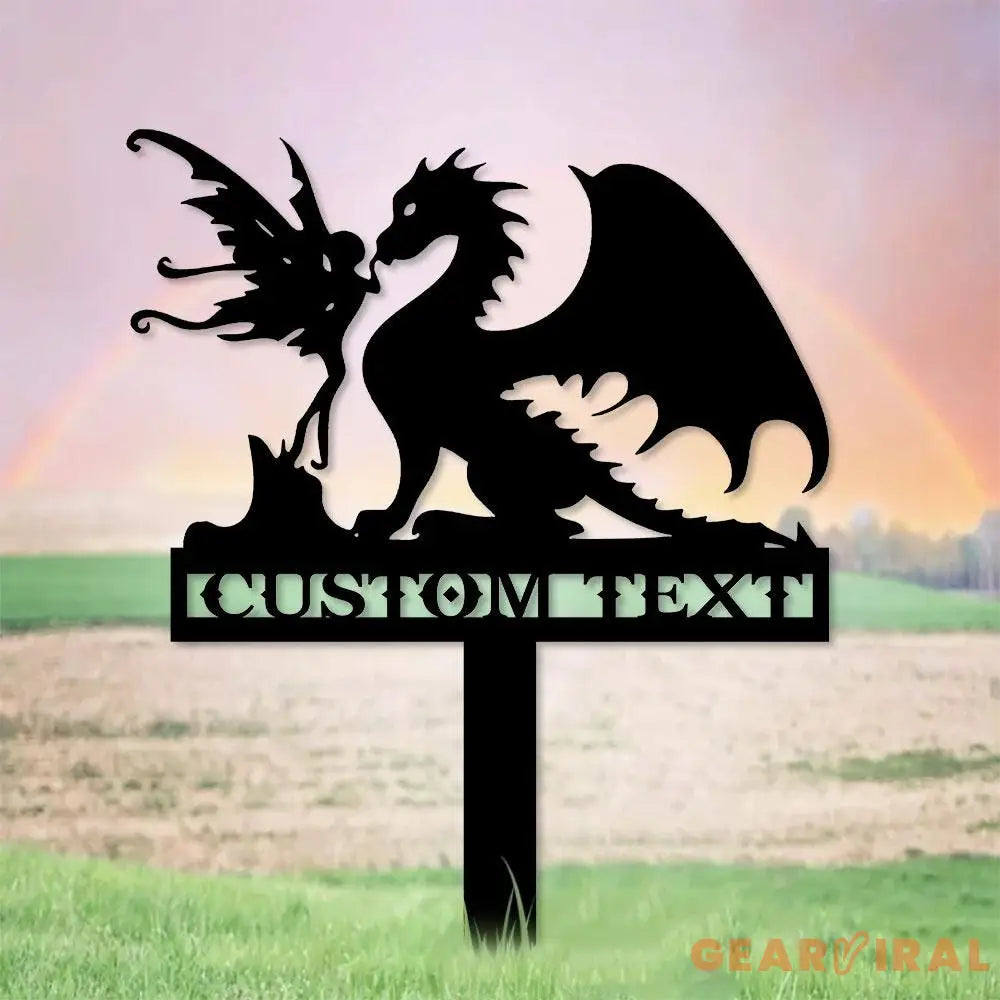 Dragon and Fairy Garden Metal Stake Personalized Family Name Yard Sign Outdoor Door Garden Decor Metal Sign Gift for