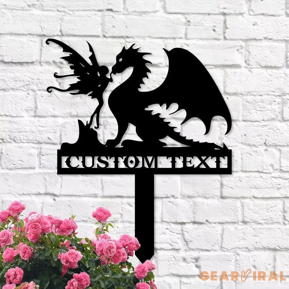 Dragon and Fairy Garden Metal Stake Personalized Family Name Yard Sign Outdoor Door Garden Decor Metal Sign Gift for