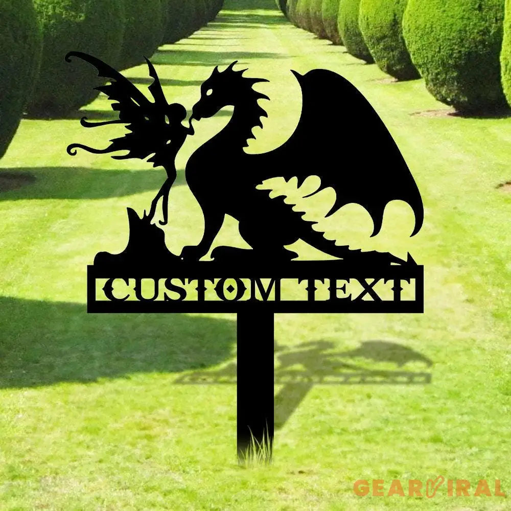 Dragon and Fairy Garden Metal Stake Personalized Family Name Yard Sign Outdoor Door Garden Decor Metal Sign Gift for
