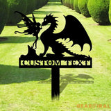 Dragon and Fairy Garden Metal Stake Personalized Family Name Yard Sign Outdoor Door Garden Decor Metal Sign Gift for