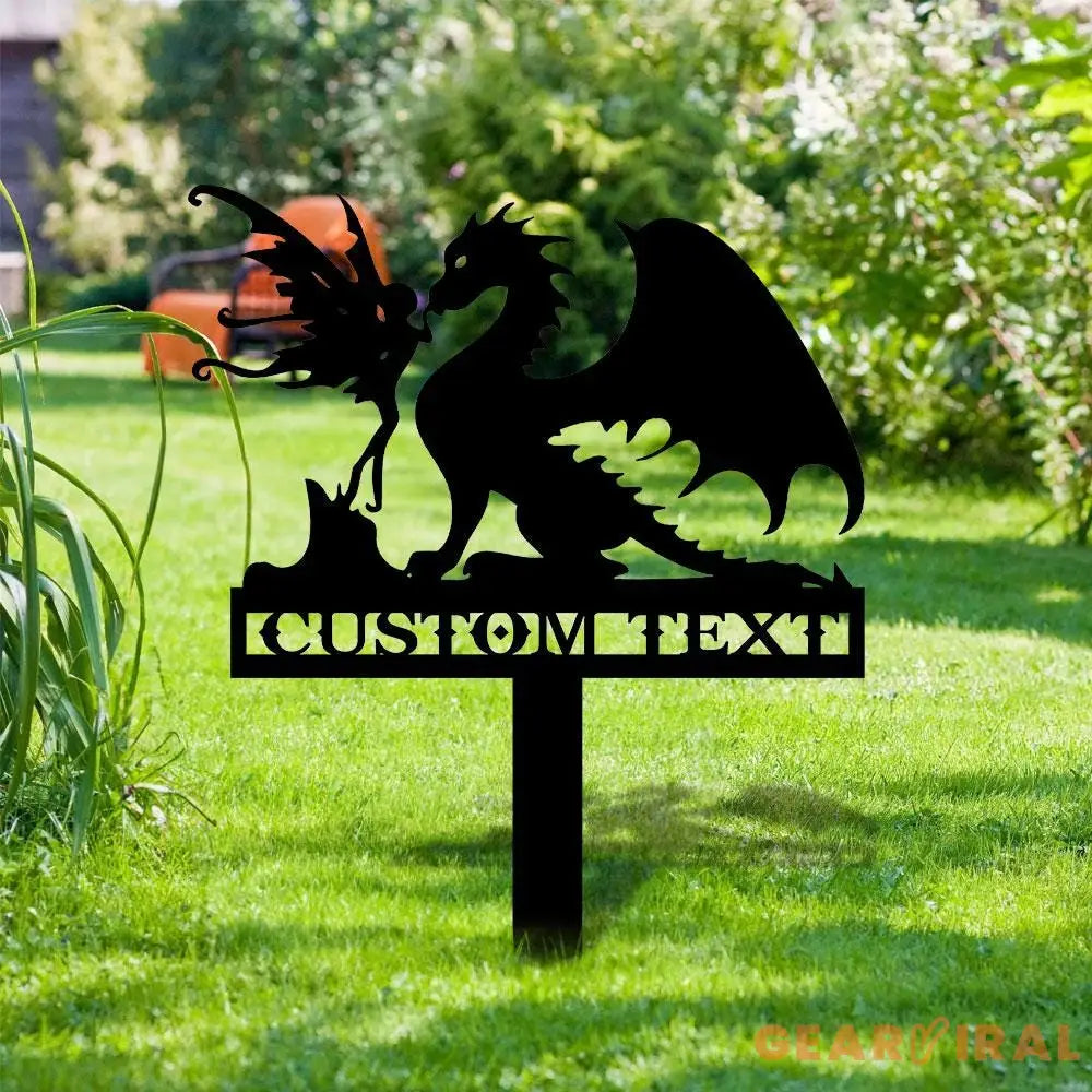 Dragon and Fairy Garden Metal Stake Personalized Family Name Yard Sign Outdoor Door Garden Decor Metal Sign Gift for