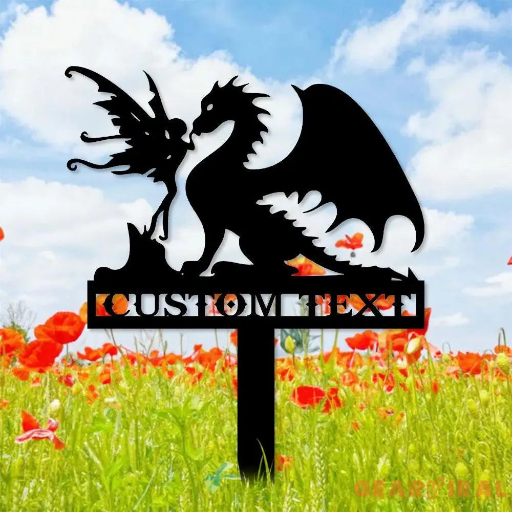 Dragon and Fairy Garden Metal Stake Personalized Family Name Yard Sign Outdoor Door Garden Decor Metal Sign Gift for