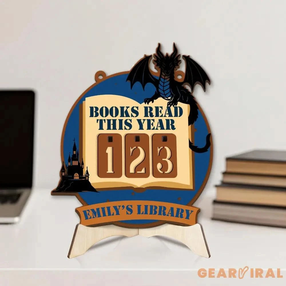 Dragon Book Tracker Sign, Fantasy Reading Counter, Castle Library Decor, Custom Name Book Lover Gift, Medieval Reading Goal