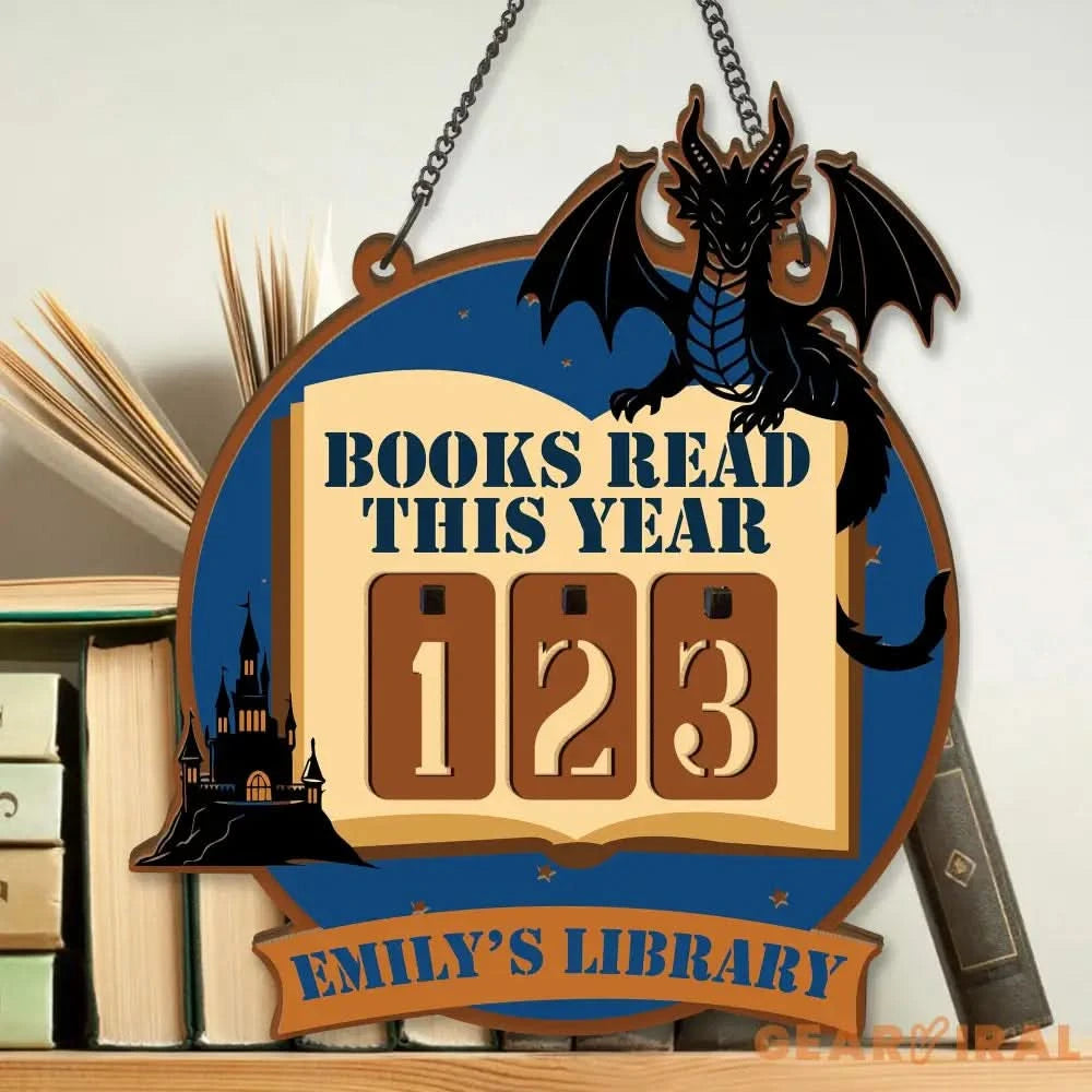 Dragon Book Tracker Sign, Fantasy Reading Counter, Castle Library Decor, Custom Name Book Lover Gift, Medieval Reading Goal