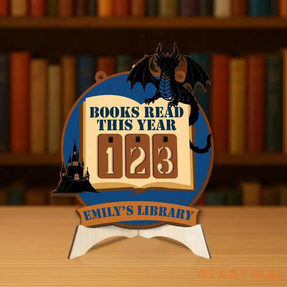 Dragon Book Tracker Sign, Fantasy Reading Counter, Castle Library Decor, Custom Name Book Lover Gift, Medieval Reading Goal