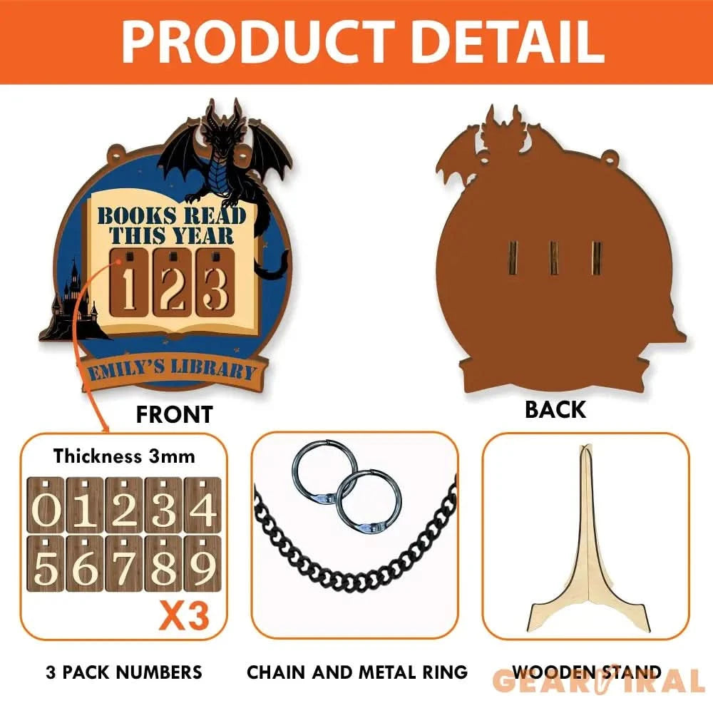 Dragon Book Tracker Sign, Fantasy Reading Counter, Castle Library Decor, Custom Name Book Lover Gift, Medieval Reading Goal