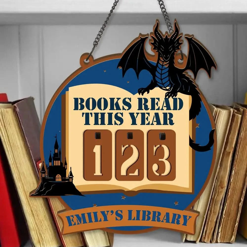 Dragon Book Tracker Sign, Fantasy Reading Counter, Castle Library Decor, Custom Name Book Lover Gift, Medieval Reading Goal