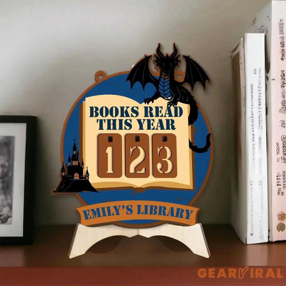Dragon Book Tracker Sign, Fantasy Reading Counter, Castle Library Decor, Custom Name Book Lover Gift, Medieval Reading Goal