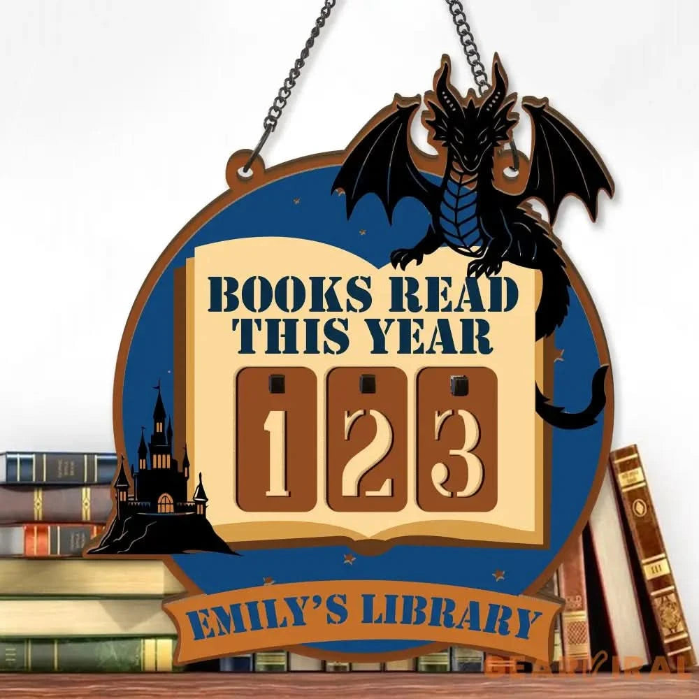 Dragon Book Tracker Sign, Fantasy Reading Counter, Castle Library Decor, Custom Name Book Lover Gift, Medieval Reading Goal
