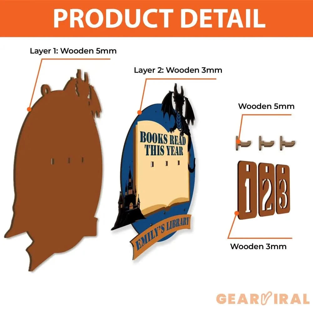 Dragon Book Tracker Sign, Fantasy Reading Counter, Castle Library Decor, Custom Name Book Lover Gift, Medieval Reading Goal