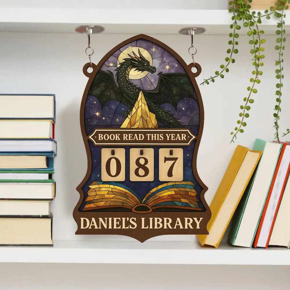 Dragon Books Read Tracker, Books Read This Year, Bookish Decor, Bookshelf Counter, Custom Reader Gift, Birthday Gift for Book Lover