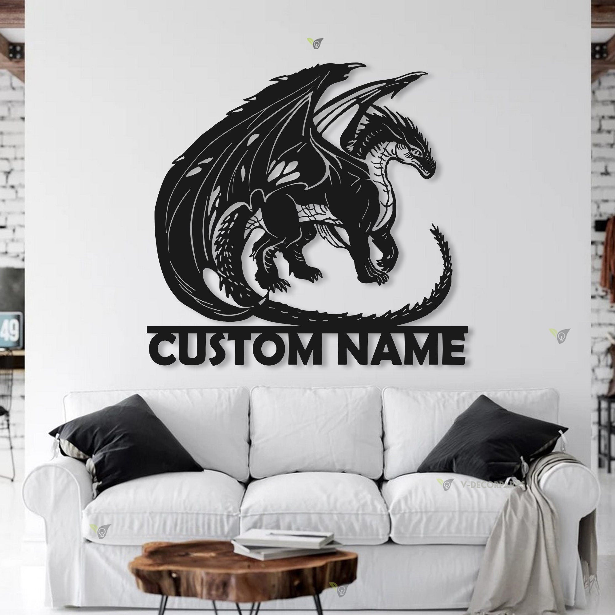 Dragon Metal Wall Art with LED Lights Personalized/ Custom Name Dragon Metal Sign - Dragon Gifts Funny - Boy room Decor Dragon lover Gift | GearViral