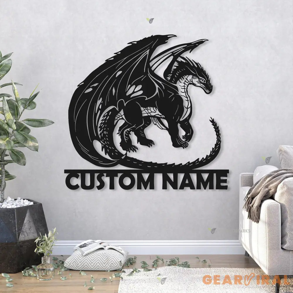 Dragon Metal Wall Art with LED Lights Personalized/ Custom Name Dragon Metal Sign - Dragon Gifts Funny - Boy room Decor
