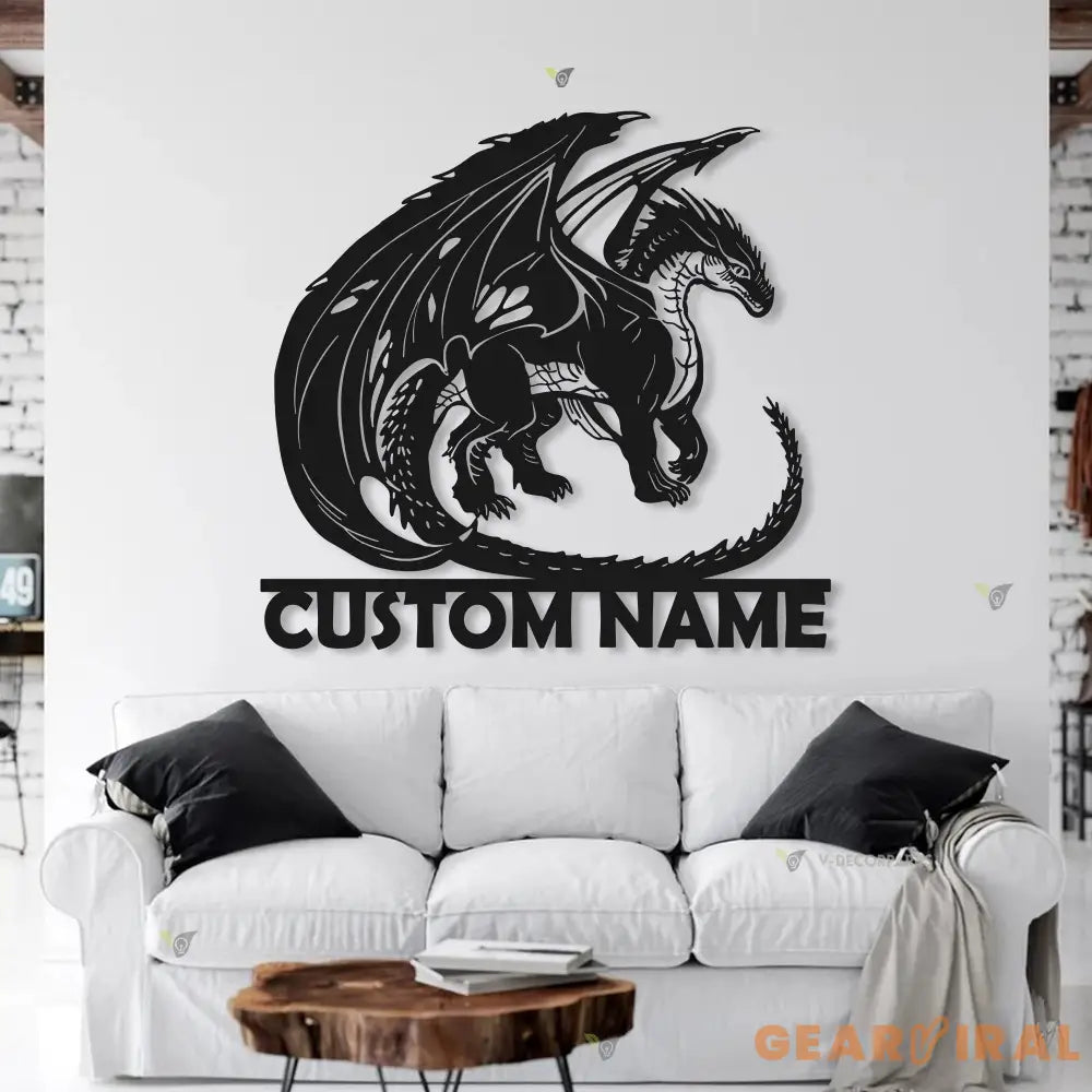 Dragon Metal Wall Art with LED Lights Personalized/ Custom Name Dragon Metal Sign - Dragon Gifts Funny - Boy room Decor