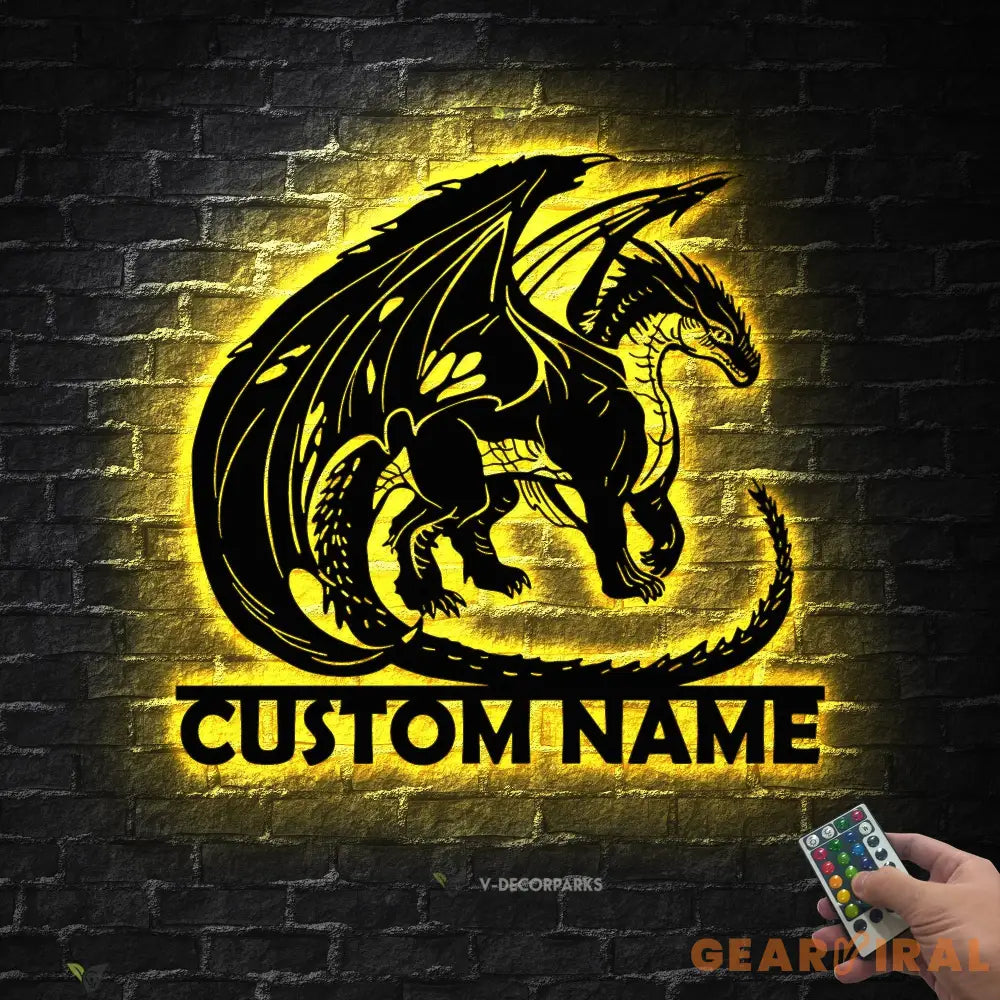 Dragon Metal Wall Art with LED Lights Personalized/ Custom Name Dragon Metal Sign - Dragon Gifts Funny - Boy room Decor