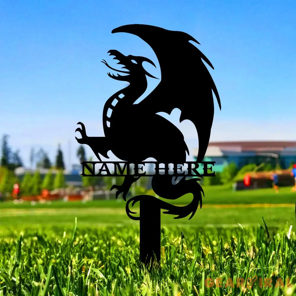 Dragon Security Custom Metal Stake - Dragon Garden Decor - Personalize Dragon Garden Metal Sign - Dragon Garden Yard