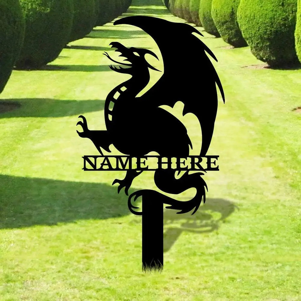 Dragon Security Custom Metal Stake - Dragon Garden Decor - Personalize Dragon Garden Metal Sign - Dragon Garden Yard